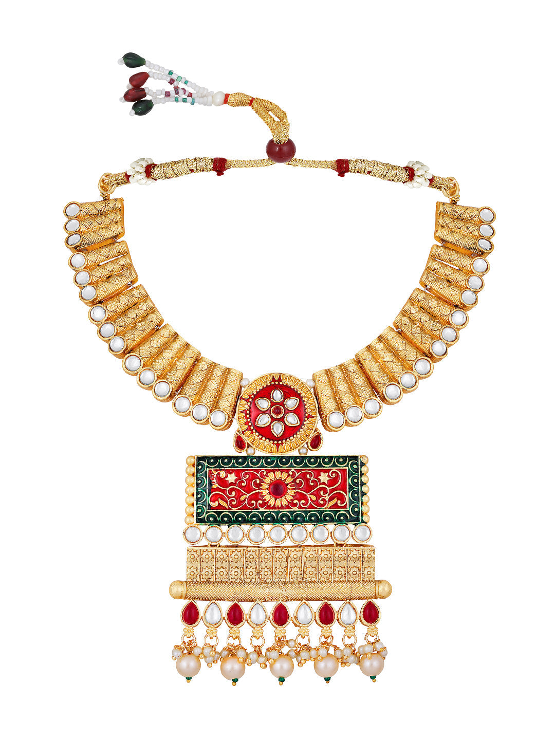 Multicolor Kundan Pearl Gold-Plated Dangle Earrings