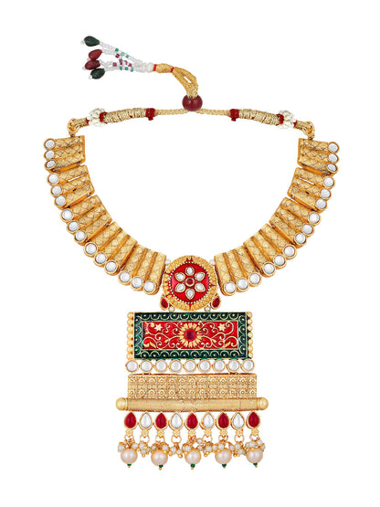 Multicolor Kundan Pearl Gold-Plated Dangle Earrings