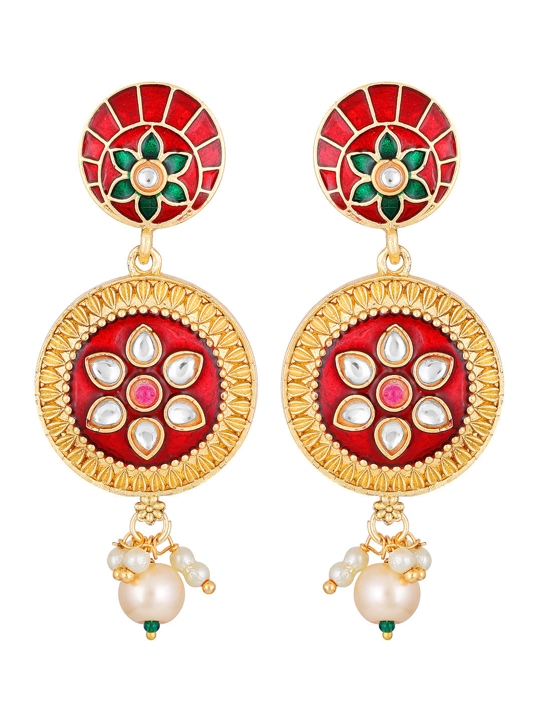 Multicolor Kundan Pearl Gold-Plated Dangle Earrings