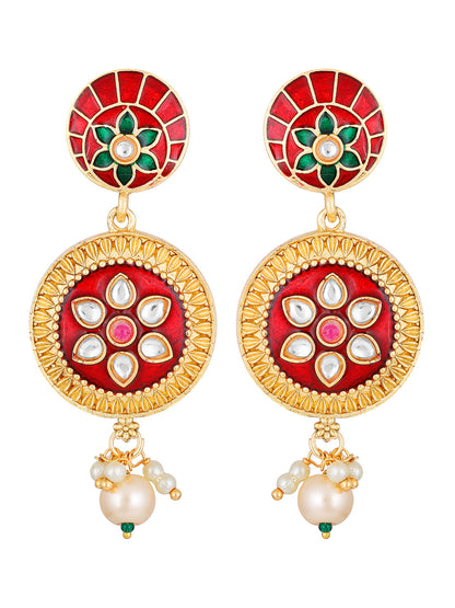 Multicolor Kundan Pearl Gold-Plated Dangle Earrings