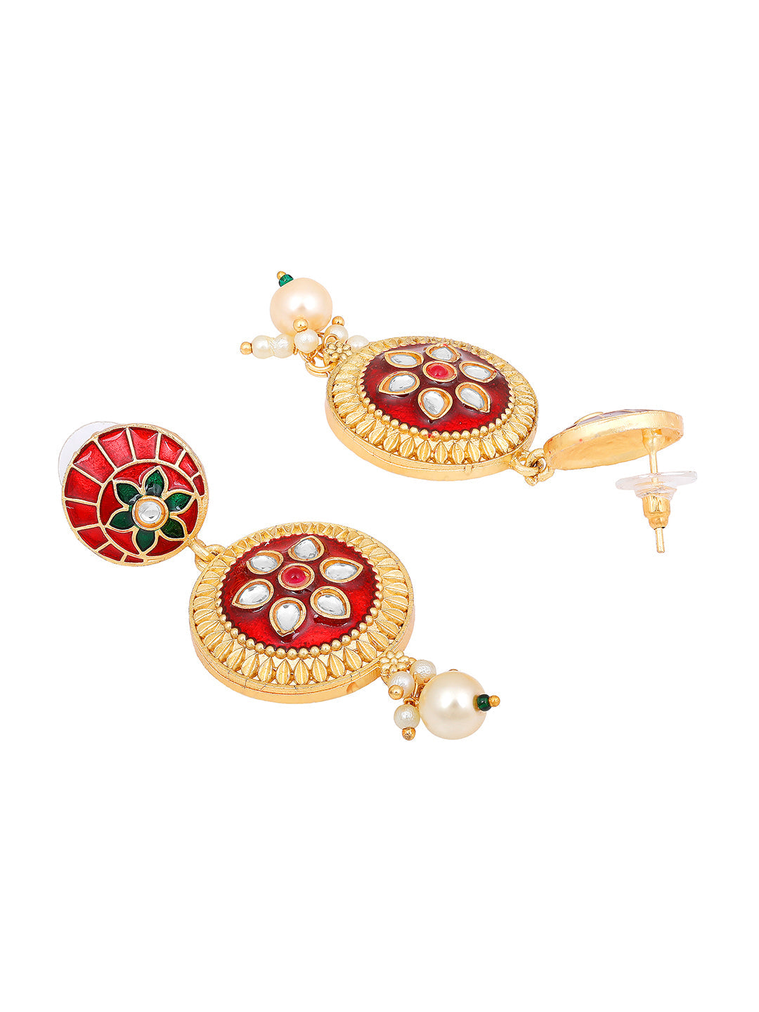 Multicolor Kundan Pearl Gold-Plated Dangle Earrings