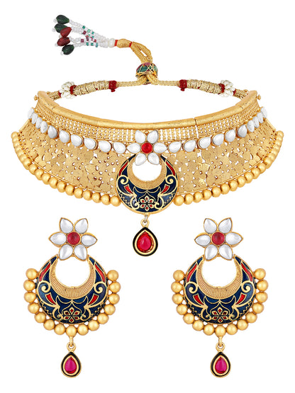 Elegant Meenakari Pearl Choker Set