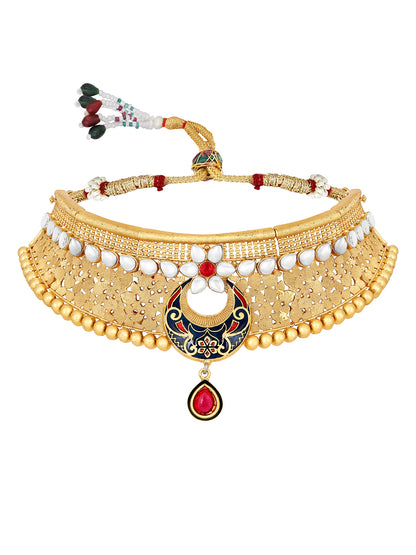 Elegant Meenakari Pearl Choker Set