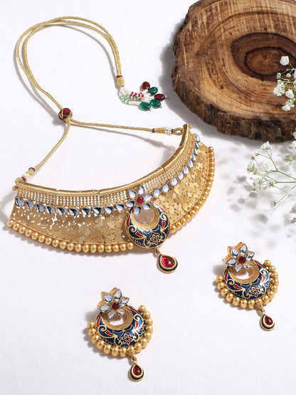 Elegant Meenakari Pearl Choker Set