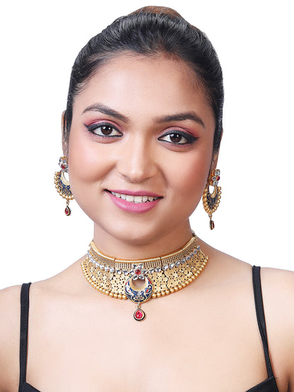 Elegant Meenakari Pearl Choker Set