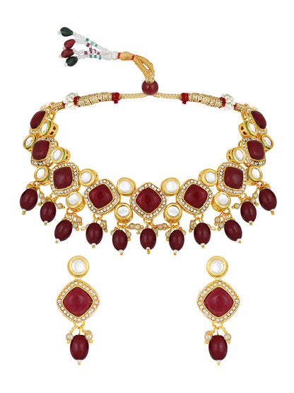 Regal Maroon Pearl Kundan Set