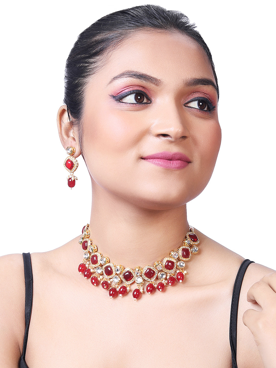 Regal Maroon Pearl Kundan Set