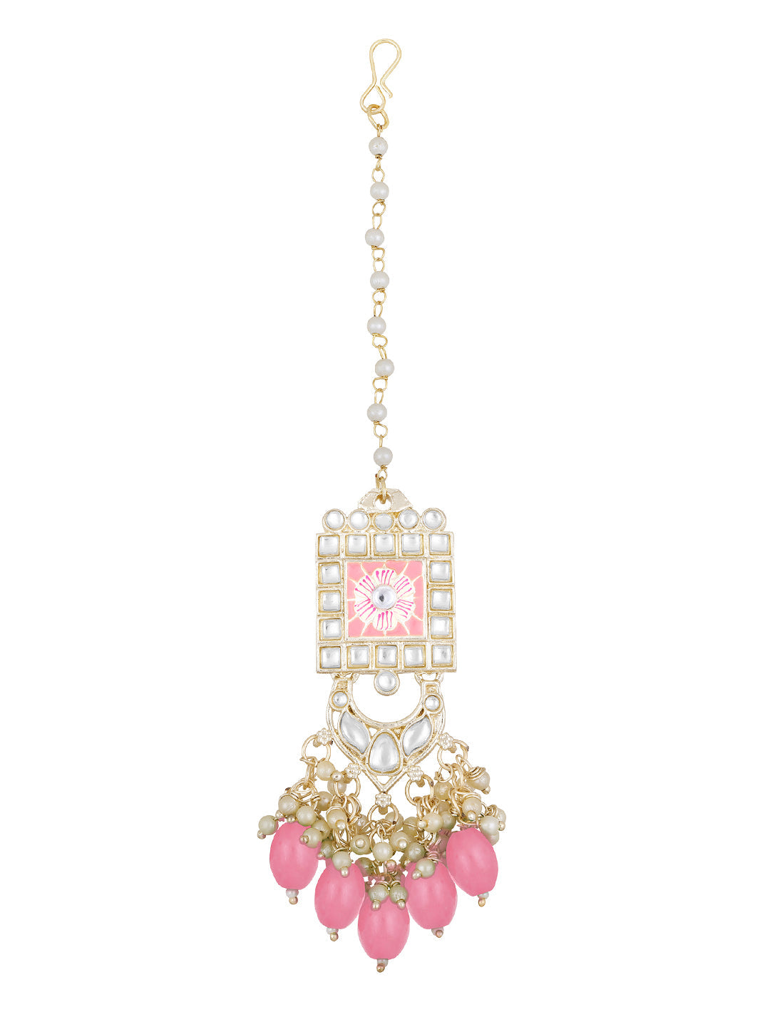 Gold-Plated Kundan Pearl Necklace Set With Dangle Earrings