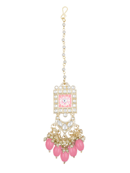 Gold-Plated Kundan Pearl Necklace Set With Dangle Earrings