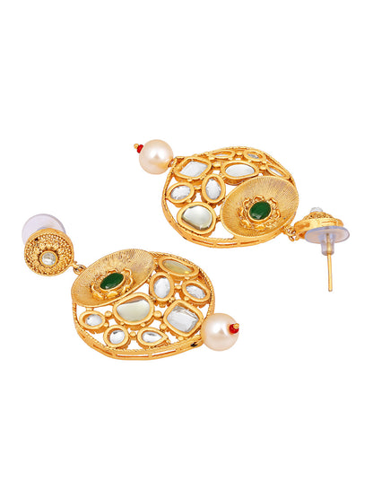 Gold-Plated Kundan Pearl Necklace Setwith Dangle Earrings