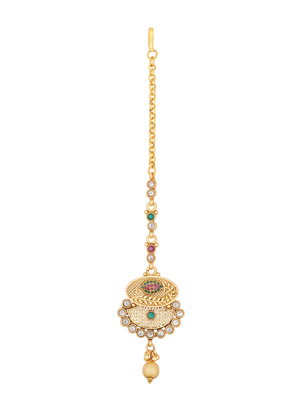 Gold-Plated Kundan Pearl Necklace Set With Dangle Earrings
