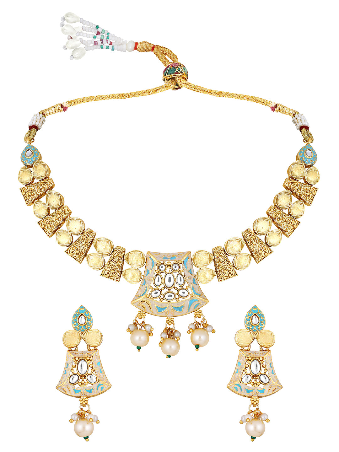 Gold Toned Temple Jewellery Set