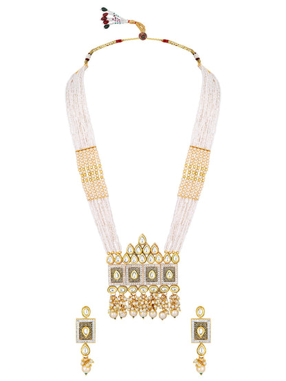 Gold-Plated Pearl Necklace Setwith Dangle Earrings