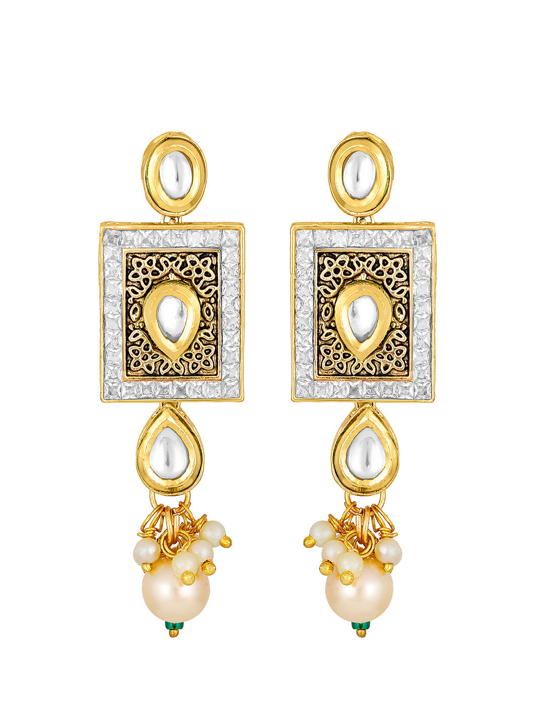Gold-Plated Pearl Necklace Setwith Dangle Earrings