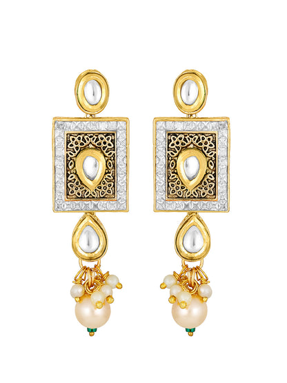 Gold-Plated Pearl Necklace Setwith Dangle Earrings