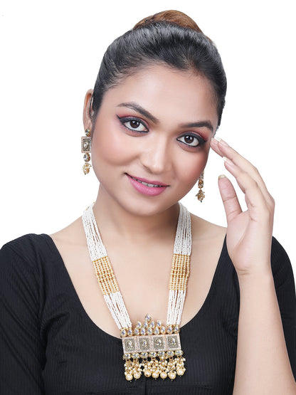 Gold-Plated Pearl Necklace Setwith Dangle Earrings