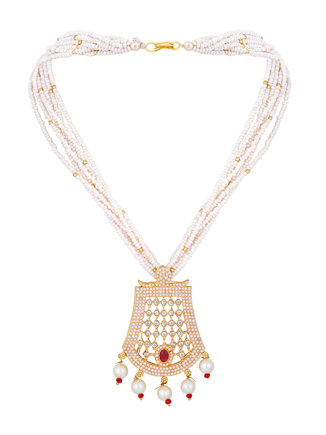 Gold-Plated Kundan Pearl Necklace Setwith Dangle Earrings