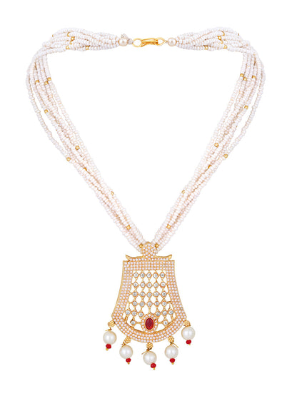 Gold-Plated Kundan Pearl Necklace Setwith Dangle Earrings