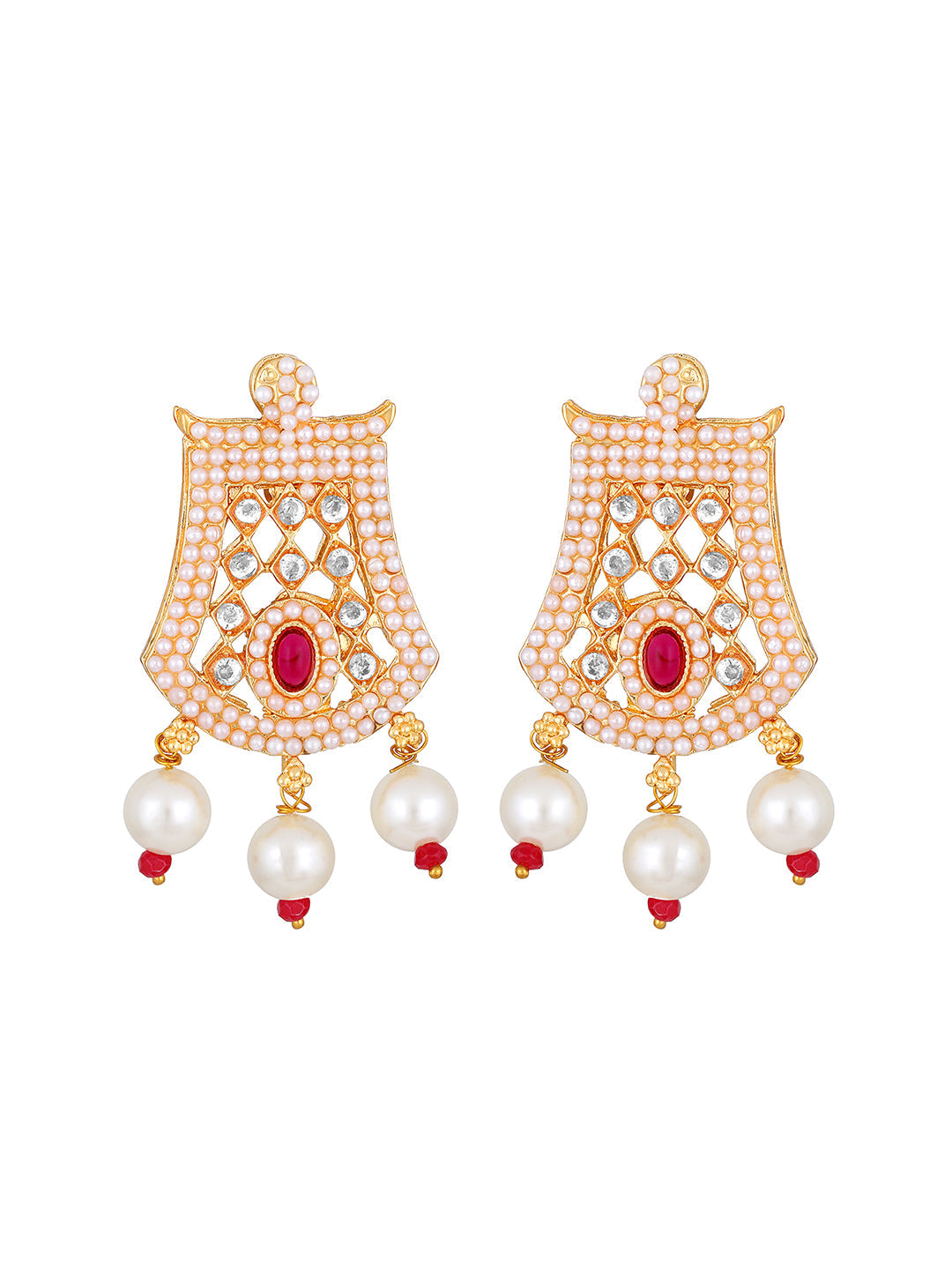 Gold-Plated Kundan Pearl Necklace Setwith Dangle Earrings