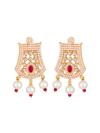 Gold-Plated Kundan Pearl Necklace Setwith Dangle Earrings
