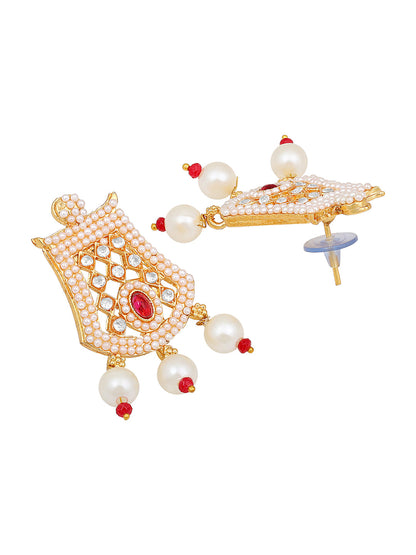 Gold-Plated Kundan Pearl Necklace Setwith Dangle Earrings