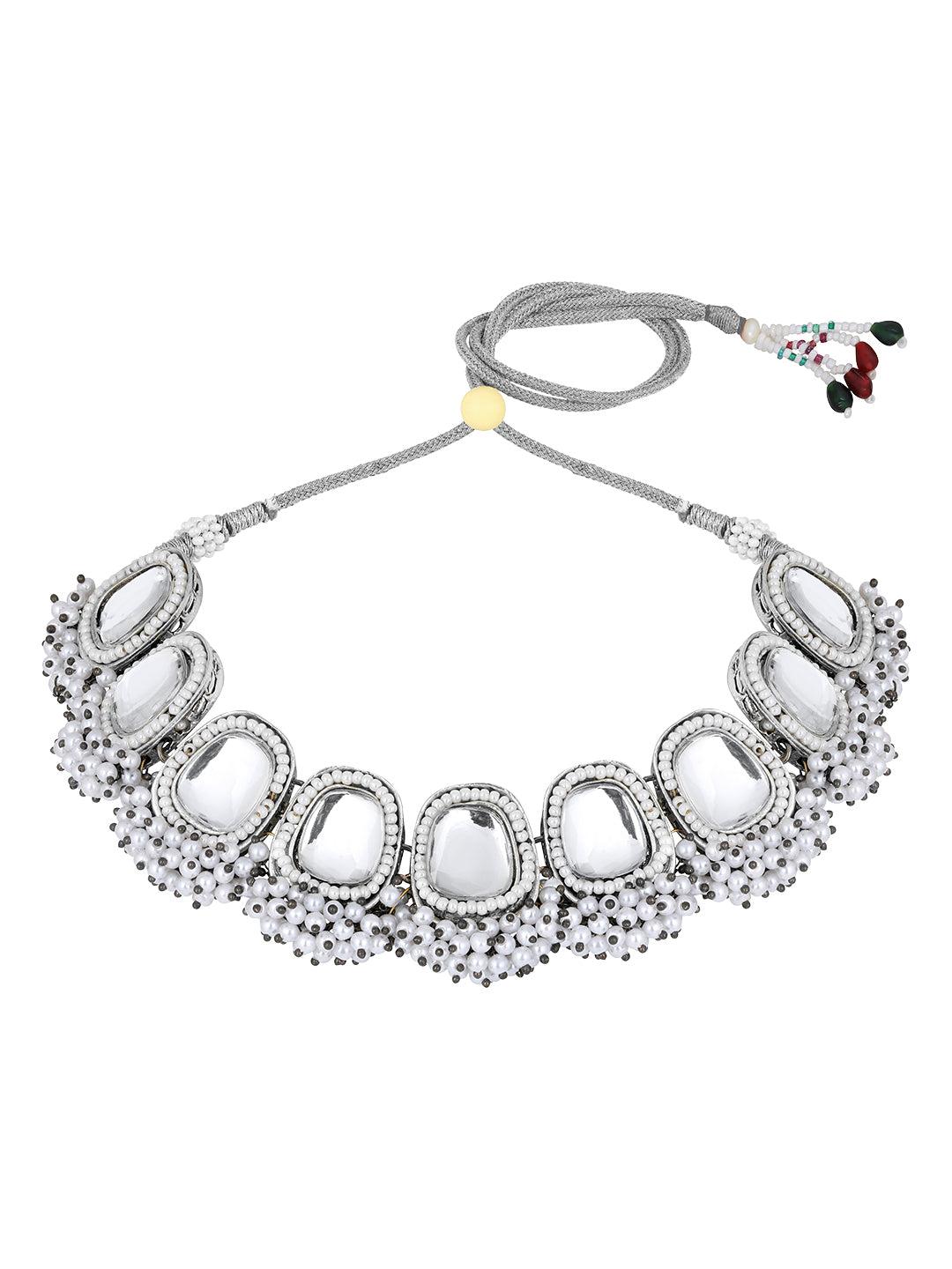 Stunning Eye-Catchy Silver Toned Toned Kundan Jewellery Set