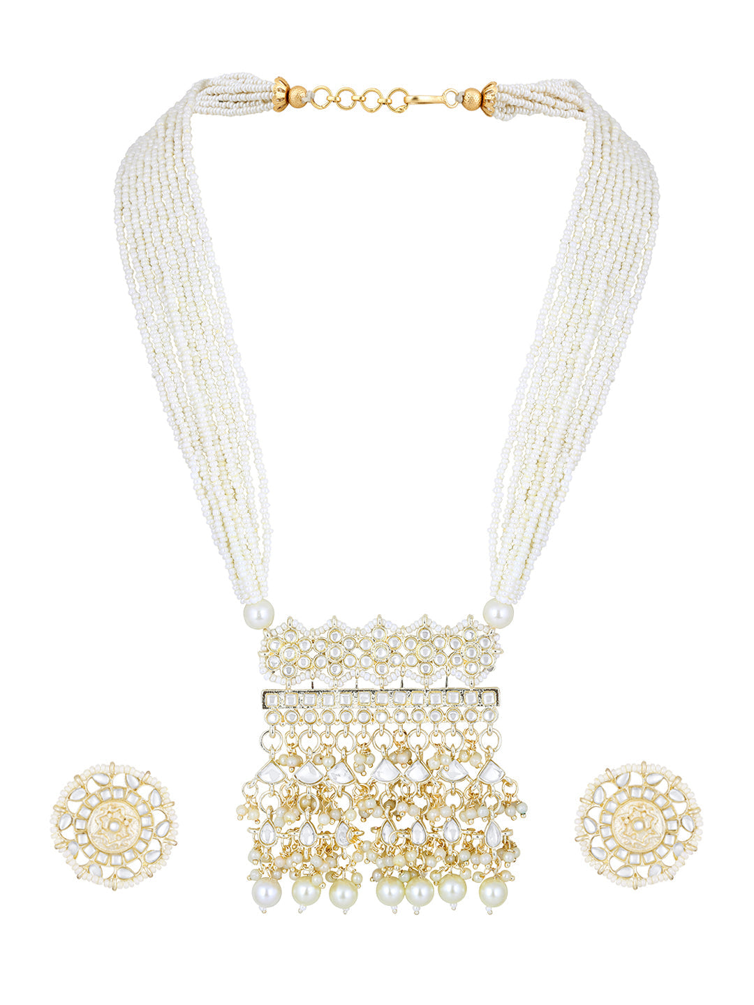 Gold-Plated Kundan Pearl Necklace Setwith Drop Earring