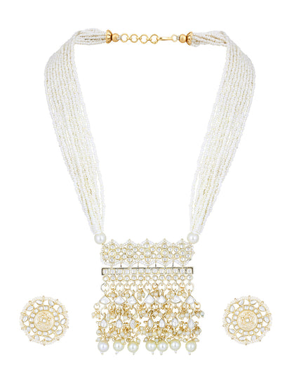 Gold-Plated Kundan Pearl Necklace Setwith Drop Earring