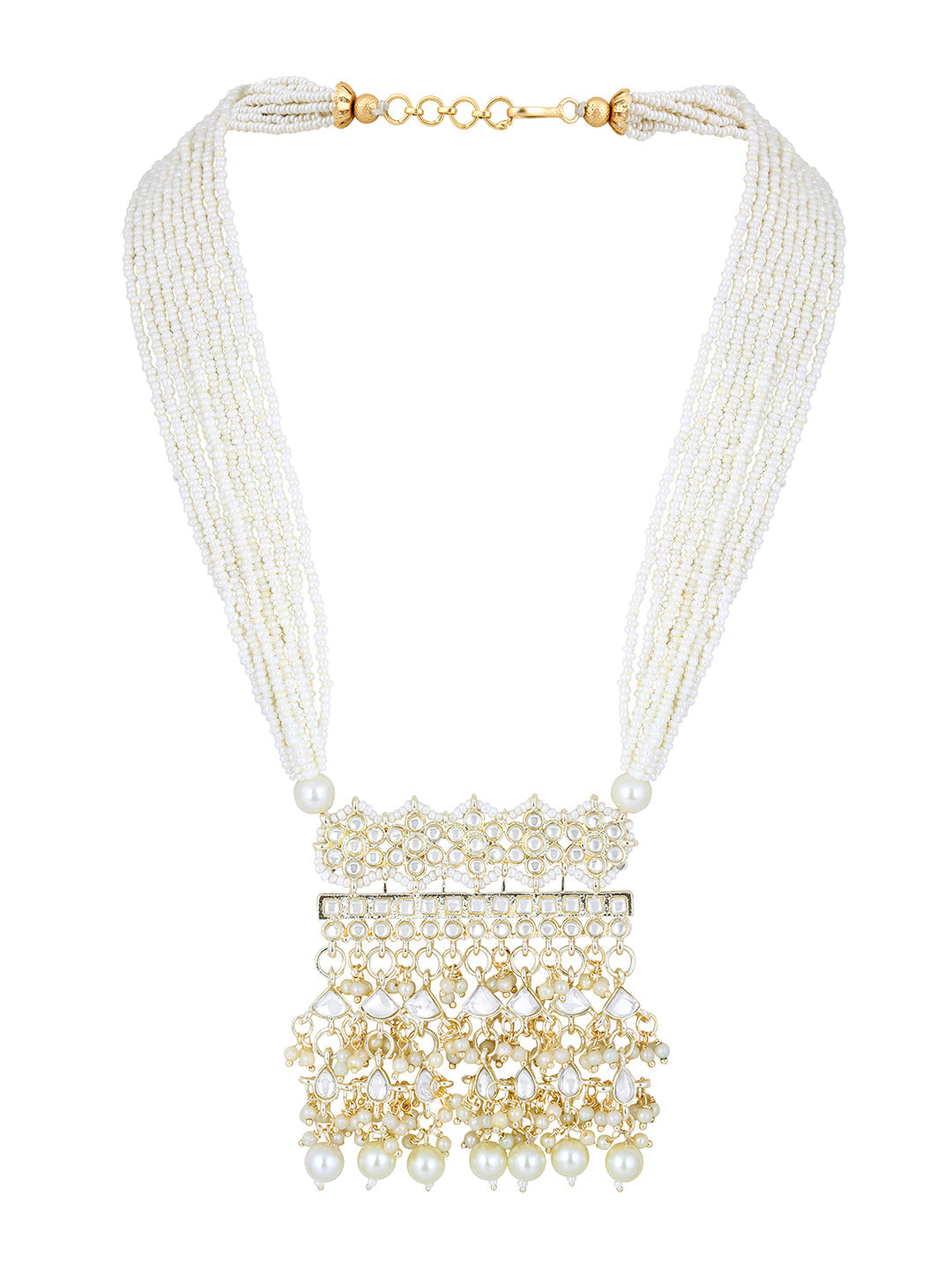 Gold-Plated Kundan Pearl Necklace Setwith Drop Earring