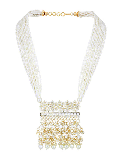 Gold-Plated Kundan Pearl Necklace Setwith Drop Earring