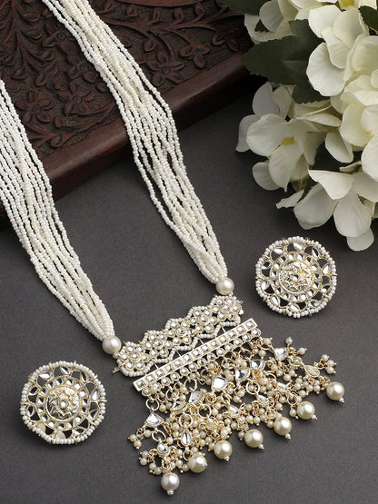 Gold-Plated Kundan Pearl Necklace Setwith Drop Earring