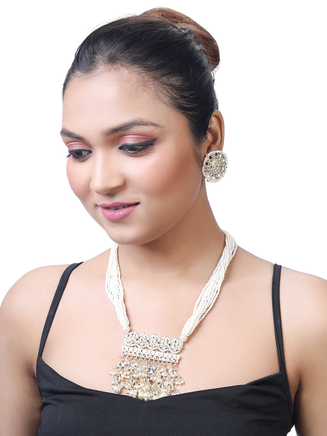 Gold-Plated Kundan Pearl Necklace Setwith Drop Earring