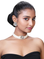 Pearls Beaded Gold Toned Choker Jewellery Set