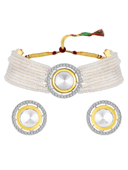 Chic Harmony: Two-Tone Pearl Indowestern Choker Set