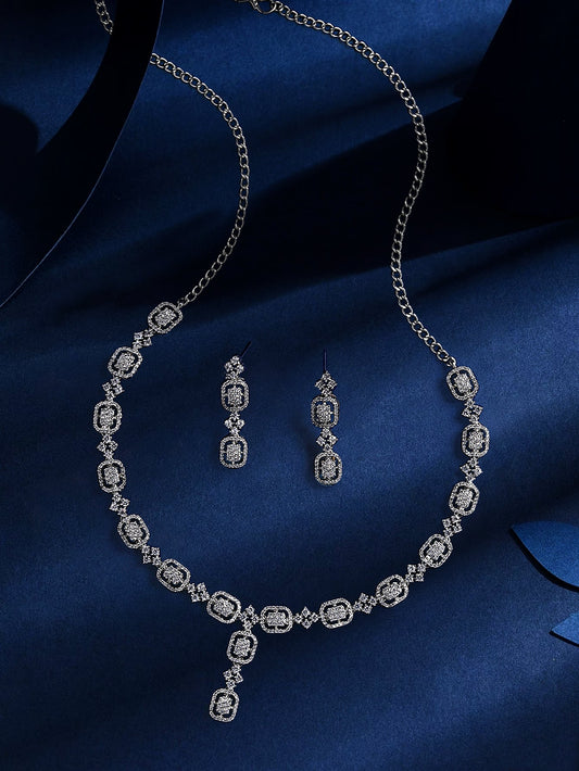 Radiant White CZ Silver Toned Jewellery Set