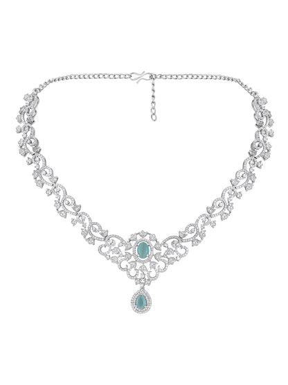 Firozi Elegance: Rhodium-Plated Necklace & Earring Set