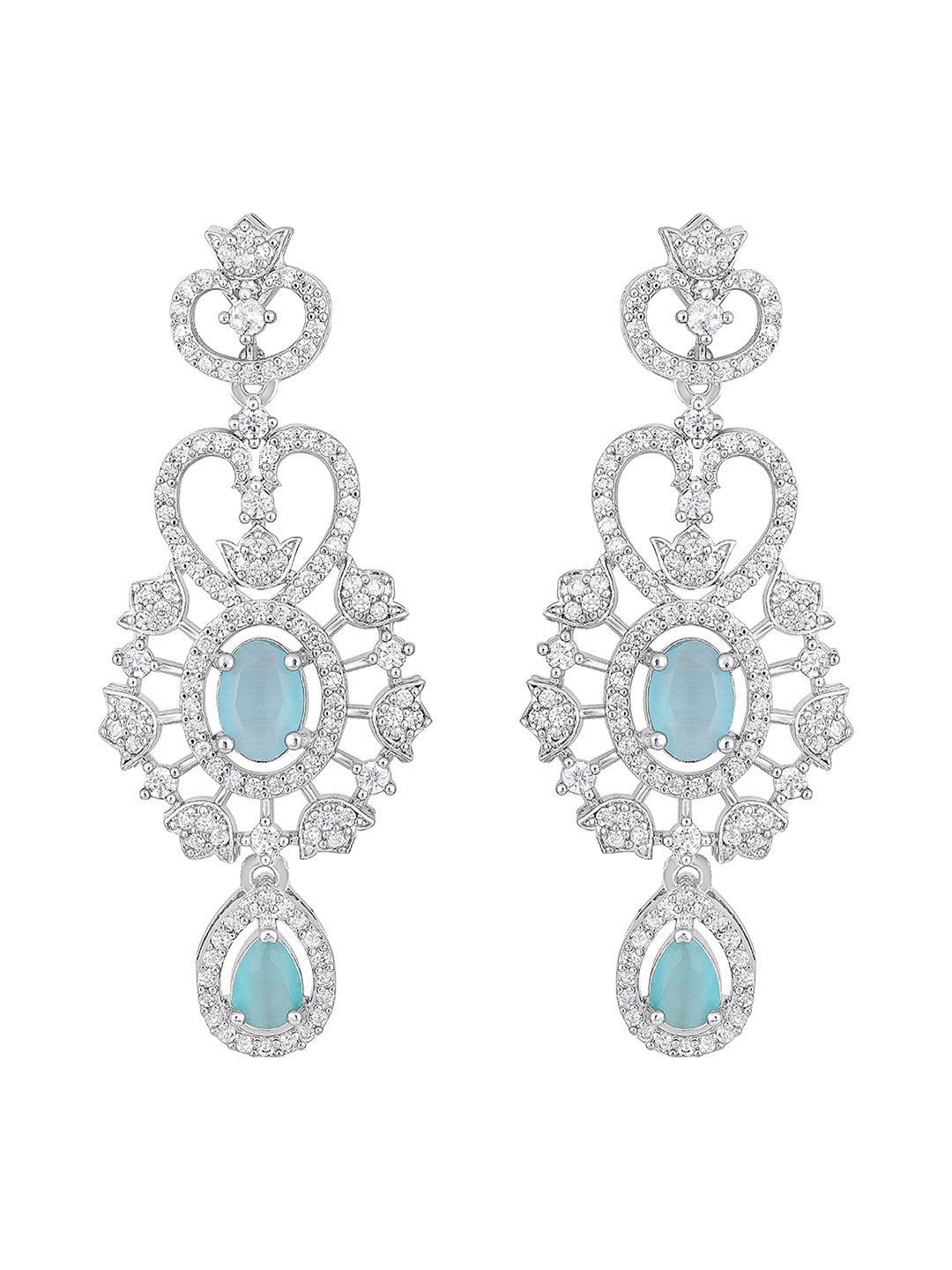 Firozi Elegance: Rhodium-Plated Necklace & Earring Set