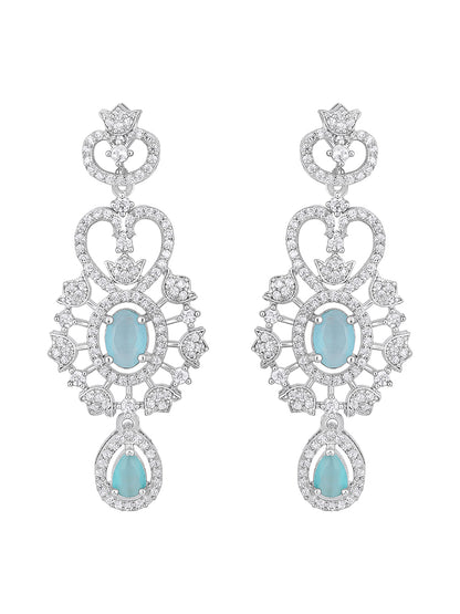 Firozi Elegance: Rhodium-Plated Necklace & Earring Set