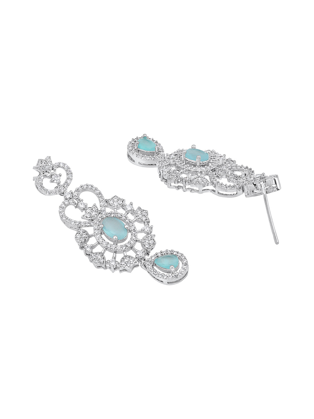 Firozi Elegance: Rhodium-Plated Necklace & Earring Set