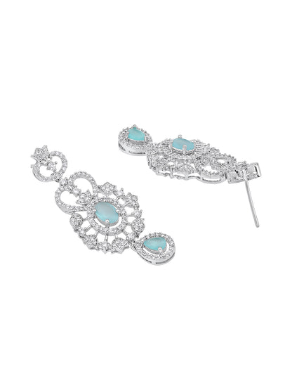 Firozi Elegance: Rhodium-Plated Necklace & Earring Set