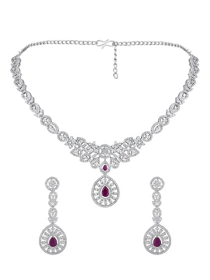 Chic Blush Elegance: Rhodium-Plated White & Pink CZ Jewellery Set