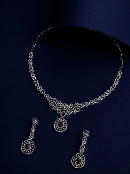 Chic Blush Elegance: Rhodium-Plated White & Pink CZ Jewellery Set