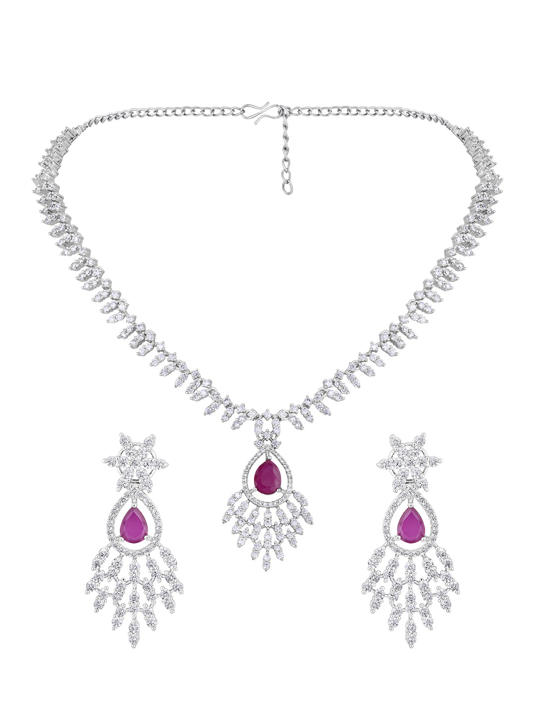 Pink & White Elegance: CZ Stone Choker Set