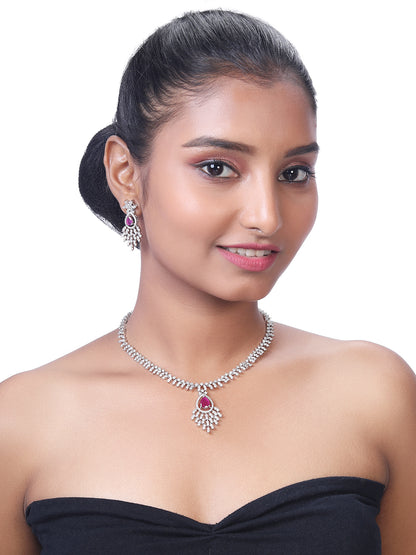 Pink & White Elegance: CZ Stone Choker Set