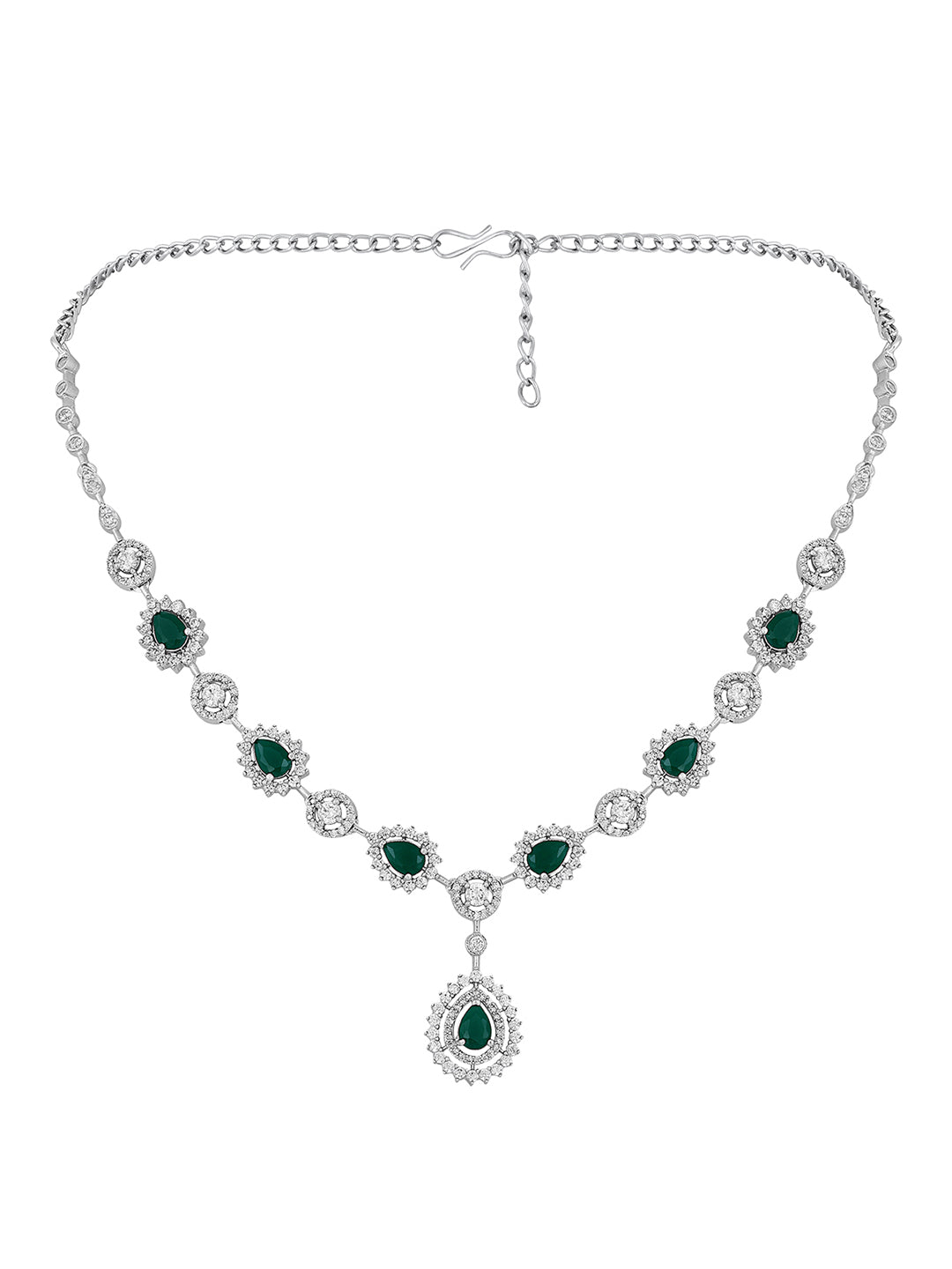 Emerald Elegance: Rhodium-Plated White & Green CZ Jewellery Set