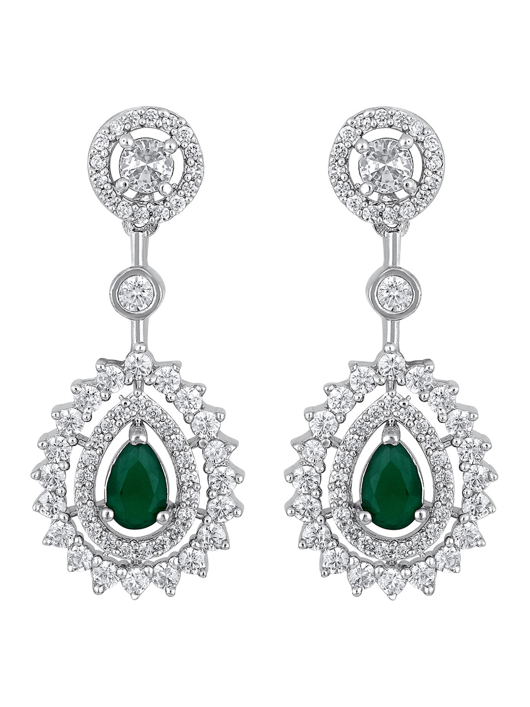 Emerald Elegance: Rhodium-Plated White & Green CZ Jewellery Set