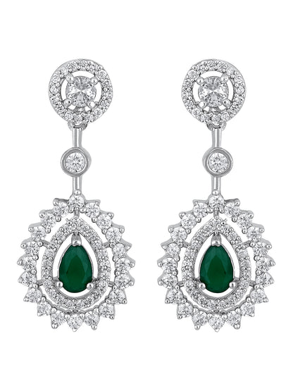 Emerald Elegance: Rhodium-Plated White & Green CZ Jewellery Set