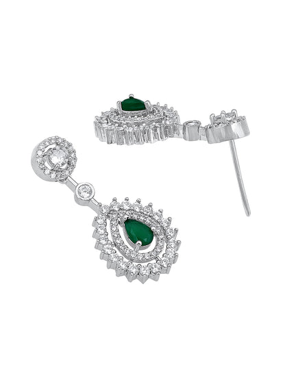 Emerald Elegance: Rhodium-Plated White & Green CZ Jewellery Set