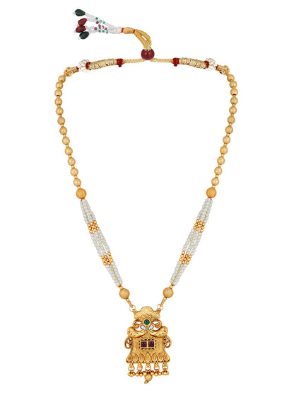 Gold-Plated Multicolor Pearl Drop Earring With Necklace Set