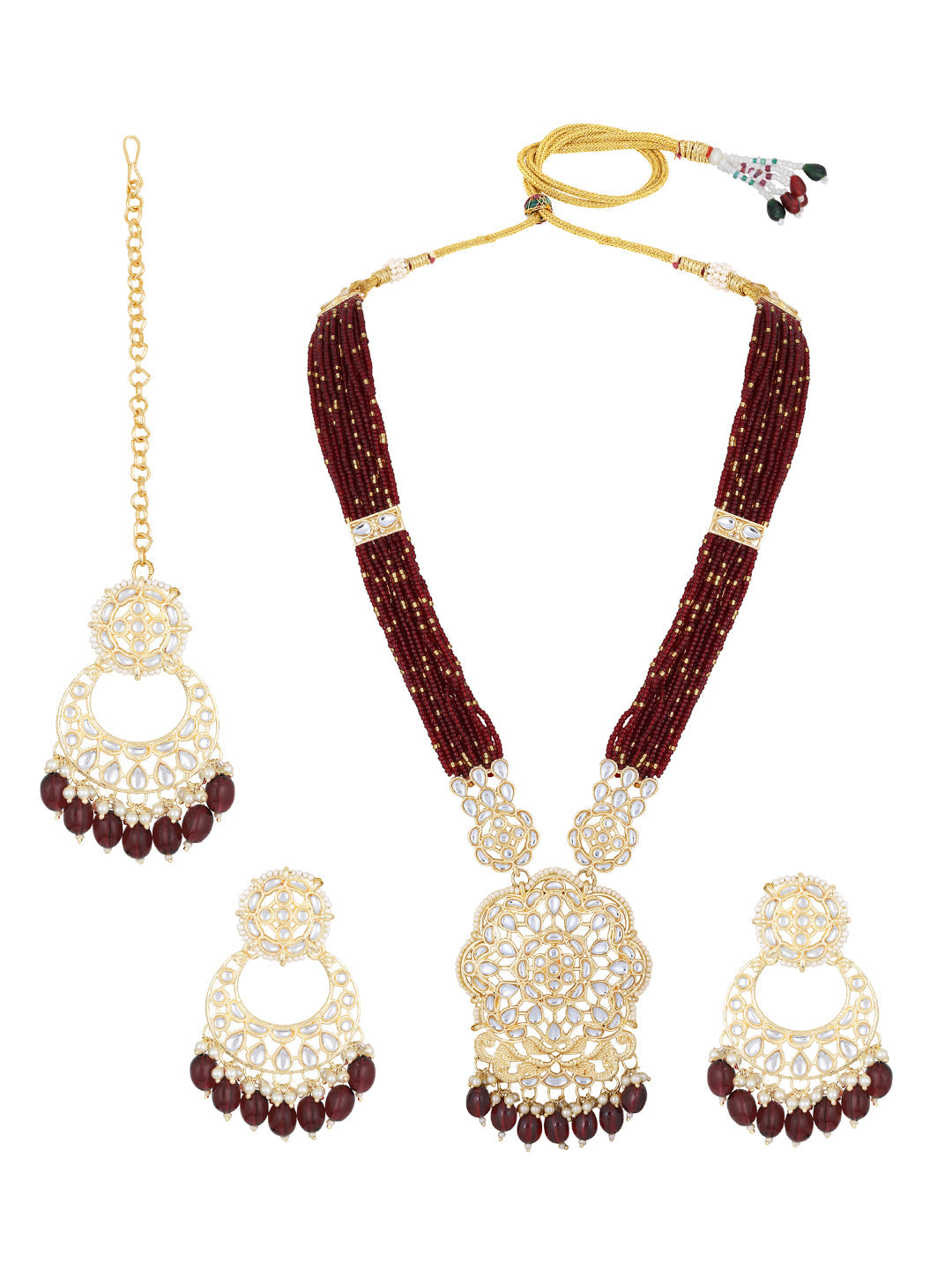 Gold-Plated Pearl Necklace Set With Dangle Earrings